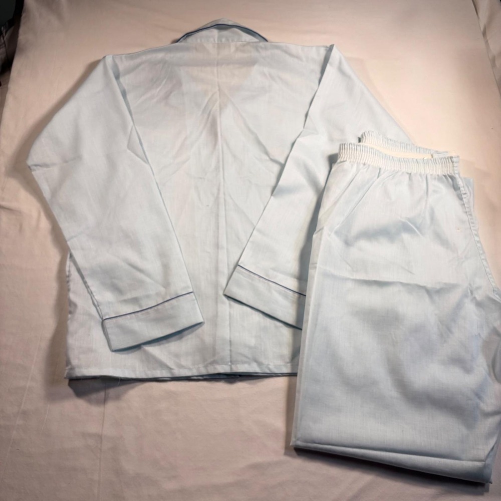 Vintage Olina Mens Pajama  Lounge Set Light Blue Cotton Blend Long Sleeve - Picture 4 of 5